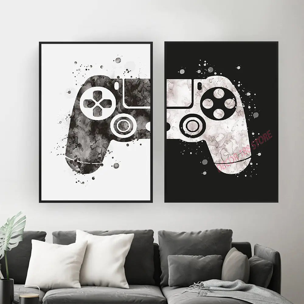 Video Game Black White Posters