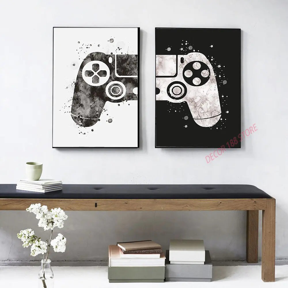 Video Game Black White Posters